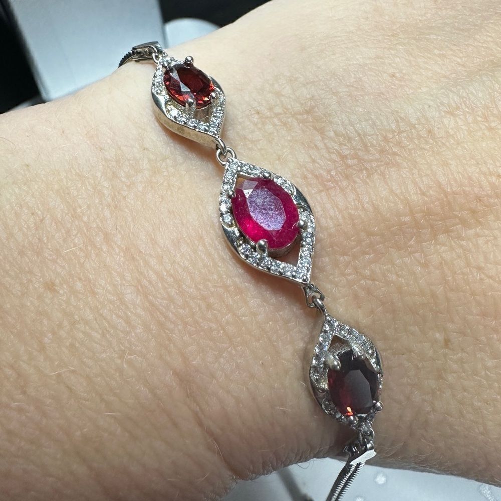 Genuine Ruby and Garnet in sterling‎ silver bracelet!